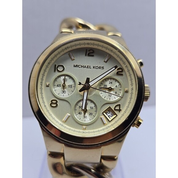 Michael Kors Runway MK3131 Gold Tone Watch Chain 38mm New Battery Womens Sz Smal - Picture 4 of 9